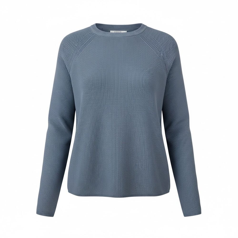 Mango Women's Ribbed Crewneck Sweater in Slate Blue - Size Medium